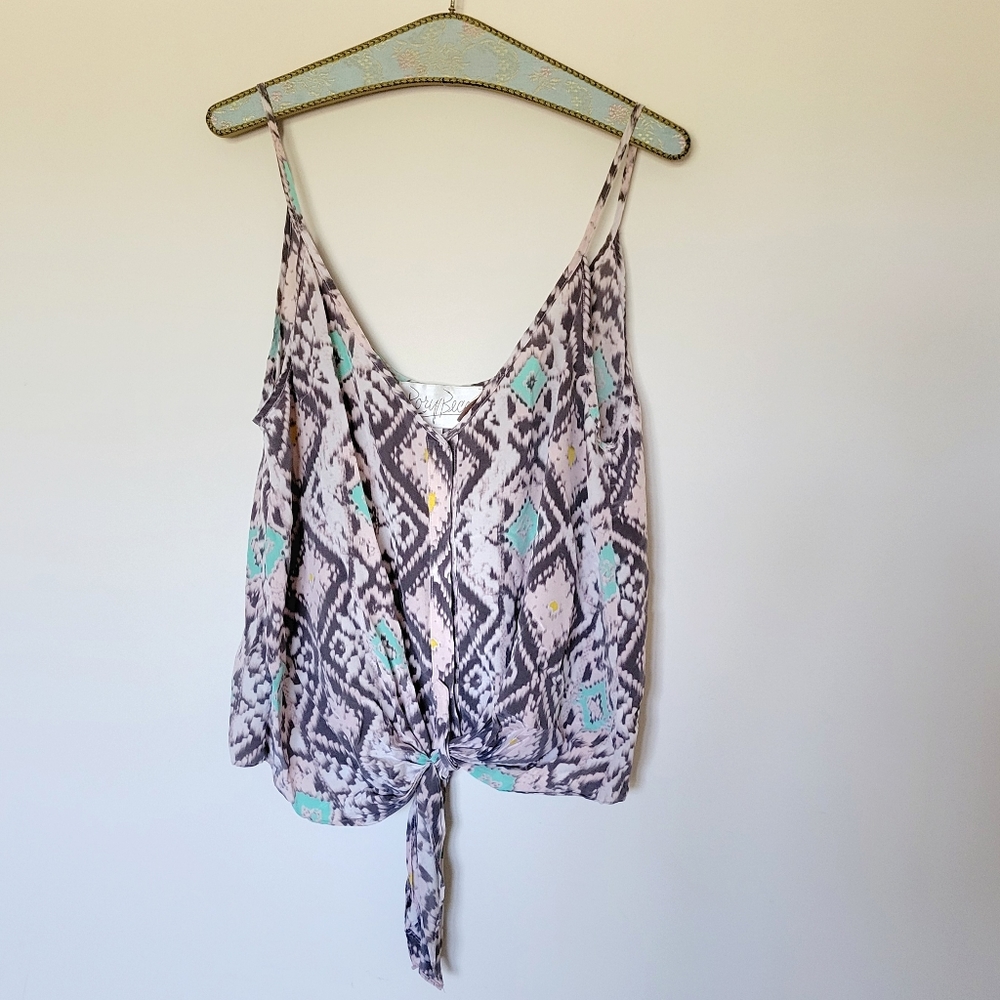Rory Beca Silk Southwestern Print Front Tie Tank Top‎